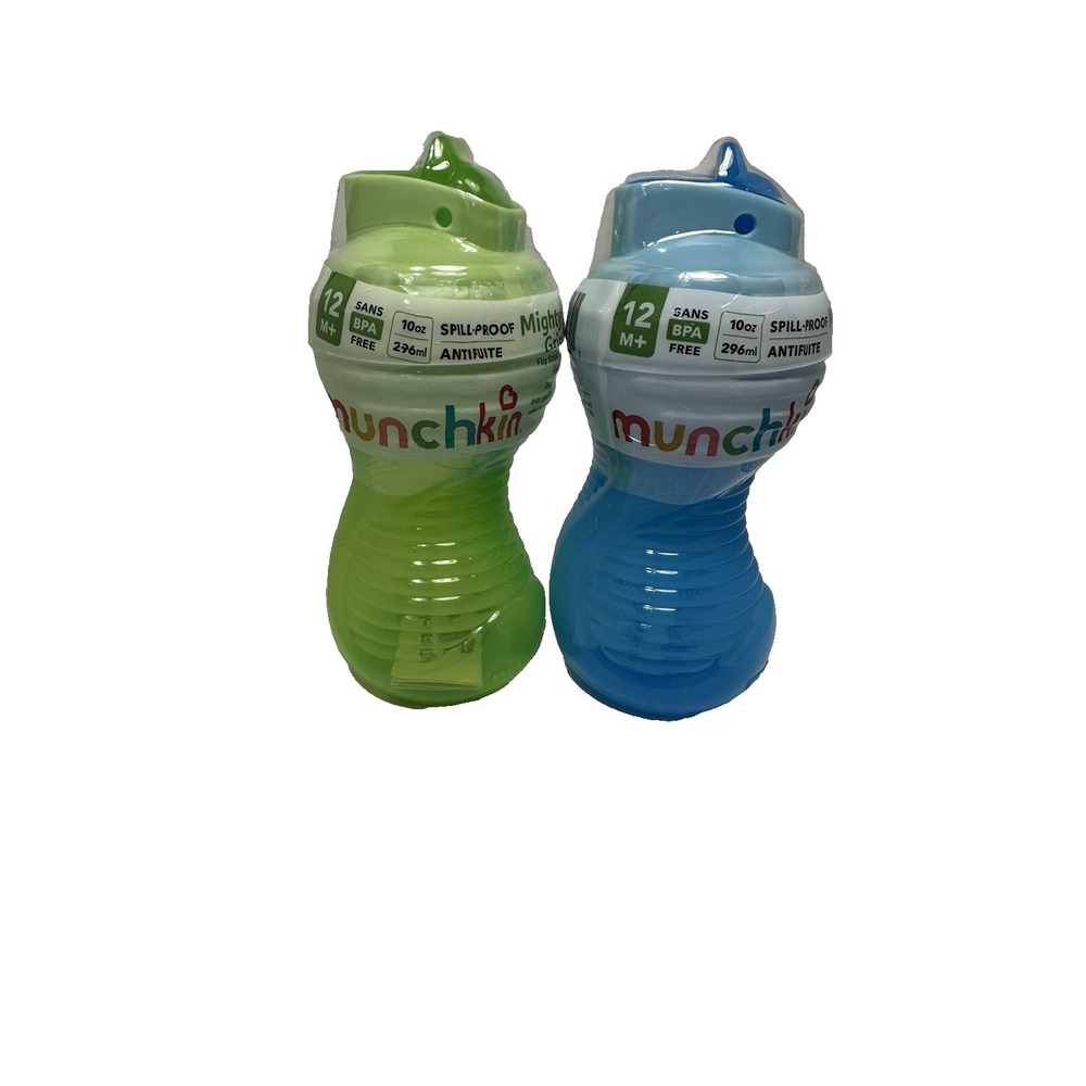 MUNCHKIN 12 month + spill proof mighty grip SIPPY CUPS 10 oz GREEN‎ BLUE